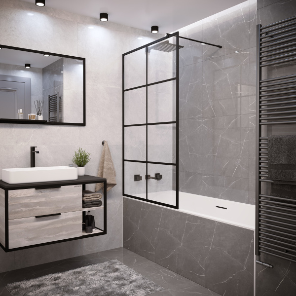 Душевая шторка на ванну (90х150) Grossman GR-10590BLACK черный, неподвижная